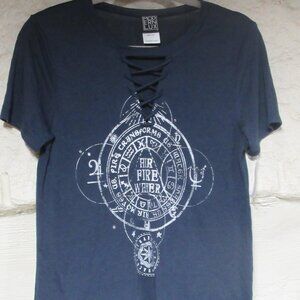 Navy Elemental Zodiac V Neck Tee NWOT